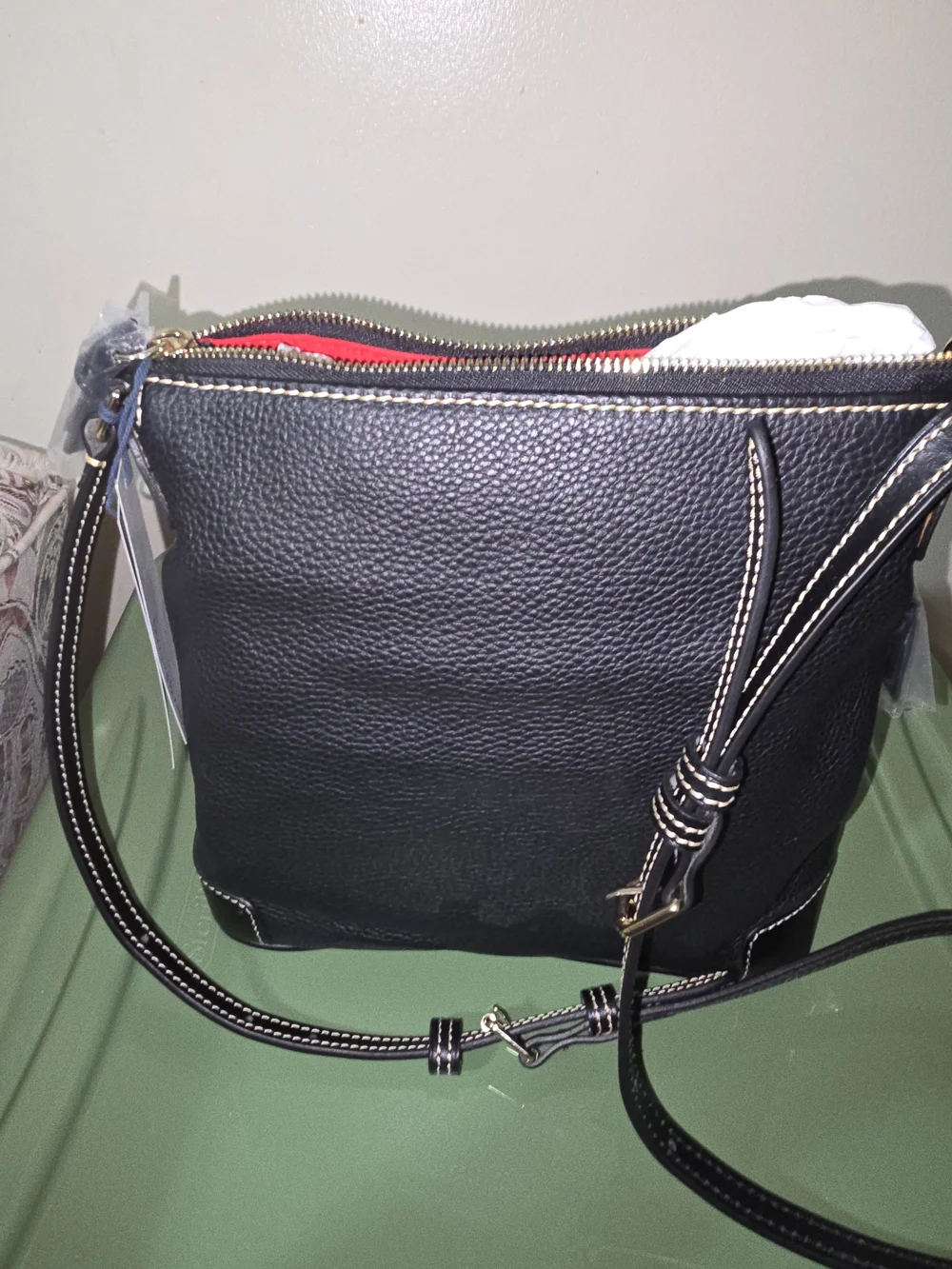 Dooney & Bourke Black Pebbled Leather Crossbody with Red Lining BNWT